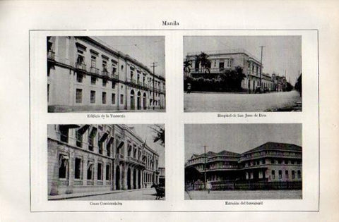 LAMINA V49945: Tesoreria, Hospital San Juan de Dios y Estacion de Ferrocarril en Manila