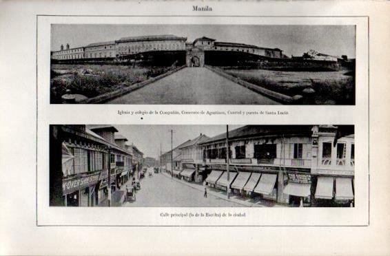LAMINA V49944: Convento de Agustinos y calle principal en Manila