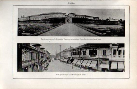 LAMINA V49944: Convento de Agustinos y calle principal en Manila