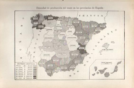 LAMINA V49913: Mapa de España produccion de maiz por provincias