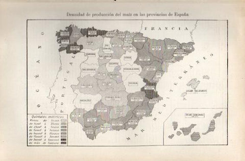 LAMINA V49913: Mapa de España produccion de maiz por provincias