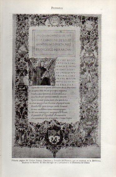 LAMINA V49902: Codice Sonetos, Canciones y Triunfos del Petrarca primera pagina