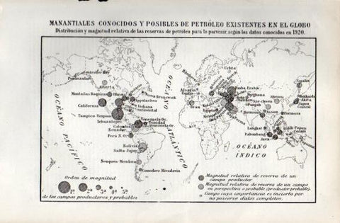 LAMINA V49918: Mapa del mundo manantiales de petroleo en 1920