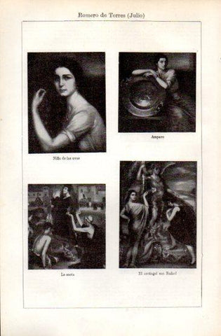LAMINA V50063: Niña de las uvas, Amparo, La saeta y arcangel Rafael por J. Romero de Torres