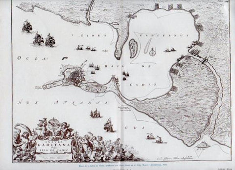 LAMINA V50098: Mapa de la bahia de Cadiz del Atlas Mayor publicado con Blaeu 1672
