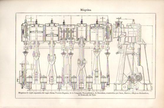 LAMINA V50023: Maquinas del vapor Reina Victoria Eugenia, Cia Transatlantica de Barcelona