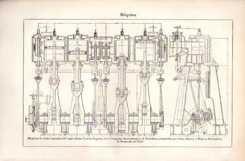 LAMINA V50023: Maquinas del vapor Reina Victoria Eugenia, Cia Transatlantica de Barcelona