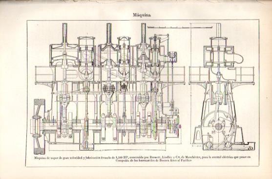 LAMINA V50022: Maquina de vapor para central electrica de  los ferrocarriles de Buenos Aires