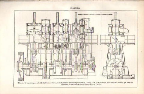 LAMINA V50022: Maquina de vapor para central electrica de  los ferrocarriles de Buenos Aires
