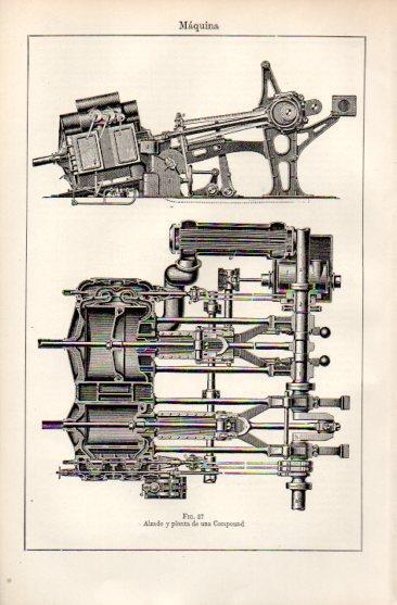LAMINA V50032: Alzado y planta de una maquina Compound