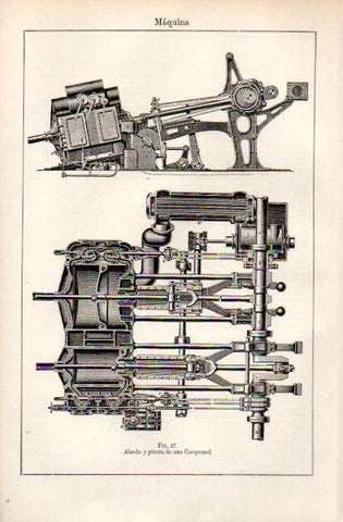 LAMINA V50032: Alzado y planta de una maquina Compound