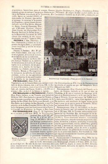 LAMINA V49656: Catedral de Peterborough en Inglaterra y escudo