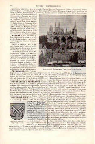 LAMINA V49656: Catedral de Peterborough en Inglaterra y escudo