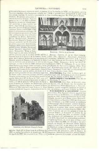 LAMINA ESPASA 40116: Interior de la catedral y La Puerta de Maria en naumburg
