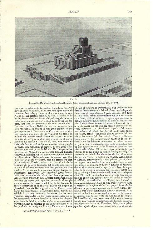 LAMINA ESPASA 40175: Reconstruccion hipotetica del templo caldeo según C. Chipiez