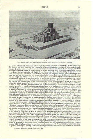 LAMINA ESPASA 40175: Reconstruccion hipotetica del templo caldeo según C. Chipiez