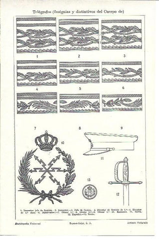 LAMINA ESPASA 40157: Insignias del Cuerpo de Telegrafos