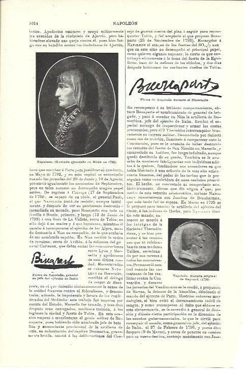 LAMINA ESPASA 40074: Firma y retrato de Napoleon