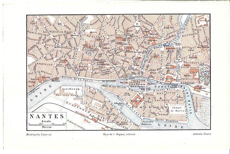 LAMINA ESPASA 40070: Plano de Nantes, Francia