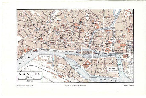 LAMINA ESPASA 40070: Plano de Nantes, Francia