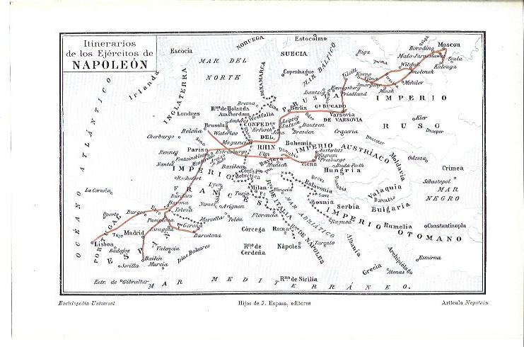 LAMINA ESPASA 40081: Mapa de los itinerarios de los ejercitos de Napoleon