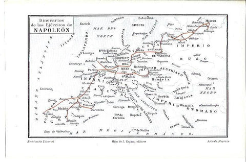 LAMINA ESPASA 40081: Mapa de los itinerarios de los ejercitos de Napoleon