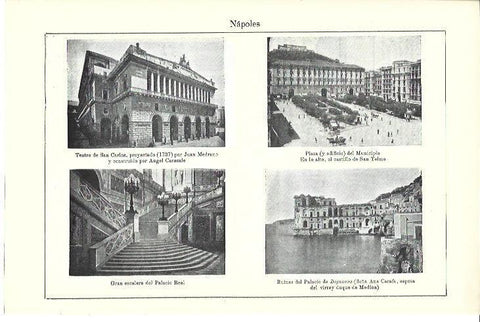 LAMINA ESPASA 40091: Teatro, Plaza del Municipio y Palacio de Dognanna en Napoles