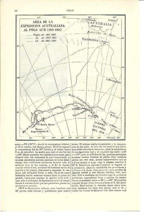 LAMINA ESPASA 40272: Mapa de la expedicion de Australia al Polo Sur en 1911-1914
