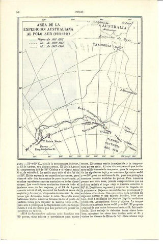 LAMINA ESPASA 40272: Mapa de la expedicion de Australia al Polo Sur en 1911-1914