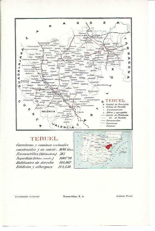 LAMINA ESPASA 40258: Mapa de la provincia de Teruel