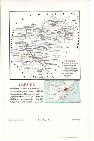 LAMINA ESPASA 40258: Mapa de la provincia de Teruel