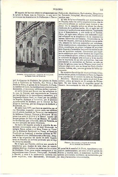 LAMINA ESPASA 40284: Interior de la iglesia de Santa Ana en Cracovia, Polonia
