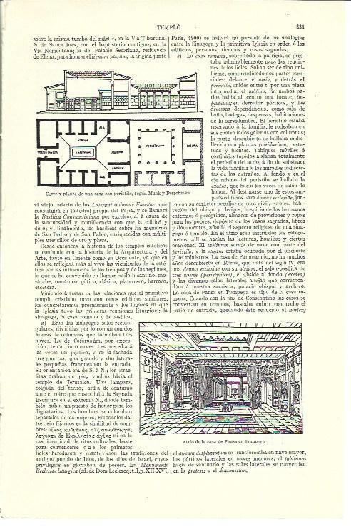 LAMINA ESPASA 40200: Dibujo del atrio de la Casas de Pansa en Pompeya