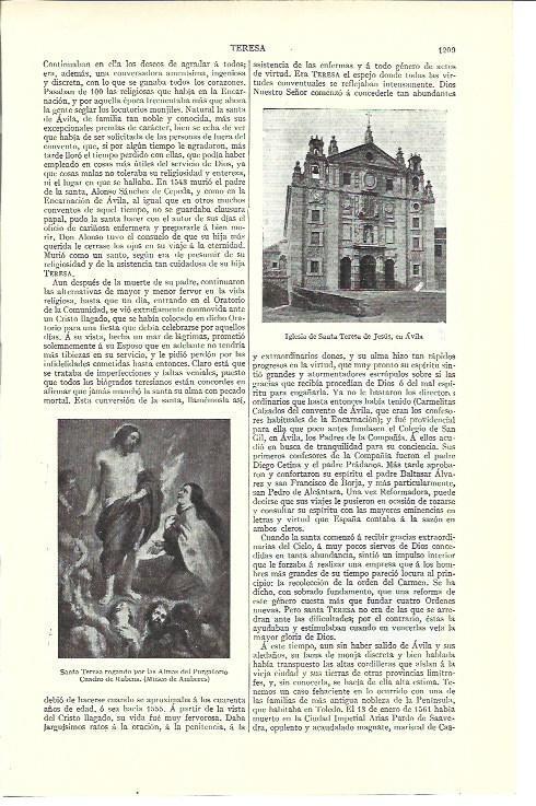 LAMINA ESPASA 40237: Iglesia de Santa Teresa de Jesus en Avila