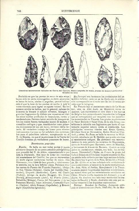LAMINA ESPASA 40044: Utensilios de epoca musteriense de Cueva del Castillo