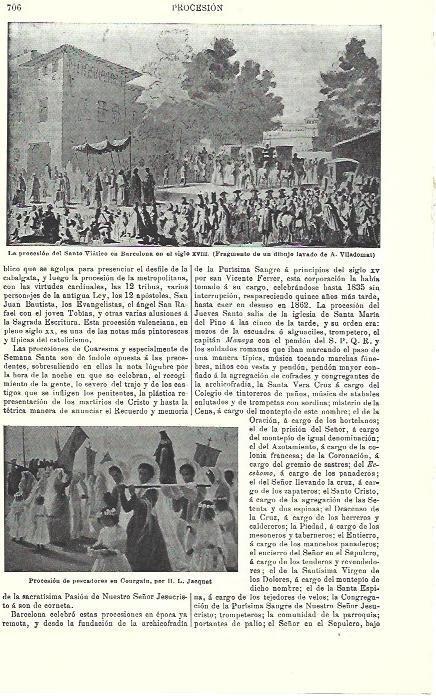 LAMINA ESPASA 39778: La procesion del santo Viatico en Barcelona, por Viladomat