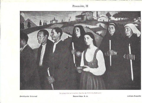 LAMINA ESPASA 39777: La procesion en la aldea,por Valentin Zubiaurre