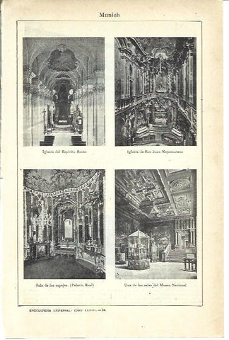 LAMINA ESPASA 39932: Iglesias y sala del Palacio Real de Munich