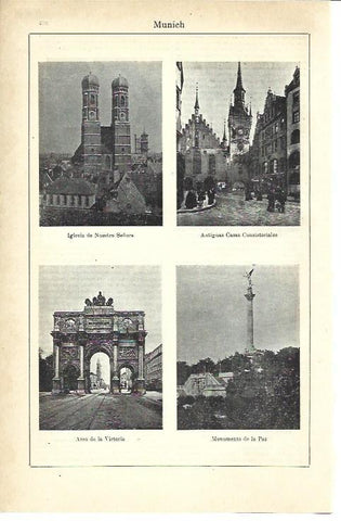 LAMINA ESPASA 39930: Iglesia, Arco y antiguo Ayuntamiento de Munich