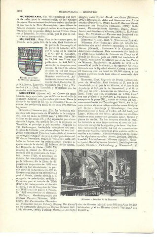 LAMINA ESPASA 39939: Interior de la Catedral y escudo de Munster, Francia
