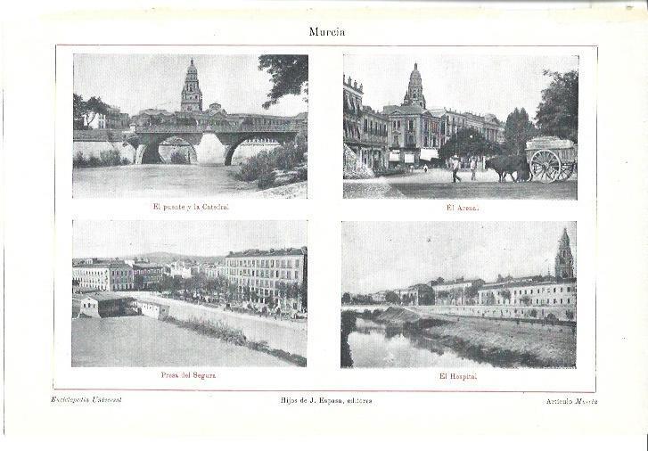 LAMINA ESPASA 39969: Puente, Arenall, Presa del Segura y Hospital de Murcia