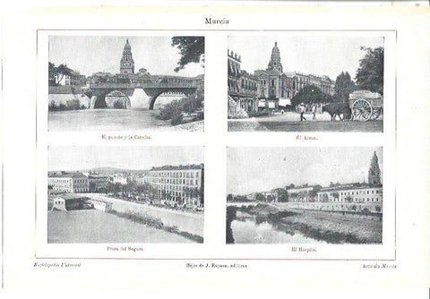 LAMINA ESPASA 39969: Puente, Arenall, Presa del Segura y Hospital de Murcia