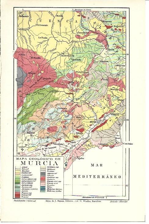 LAMINA ESPASA 39958: Mapa Geologico de la provincia de Murcia