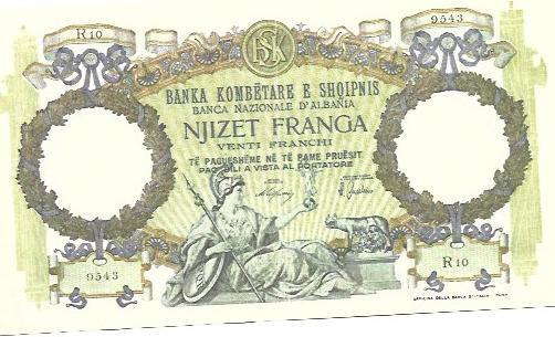 POSTAL A6831: Reproducción de billete de Albania