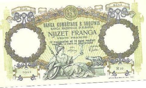 POSTAL A6831: Reproducción de billete de Albania