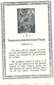 POSTAL A6912: Testamento de la Santisima Virgen