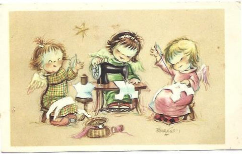 POSTAL A6835: Niños cosiendo