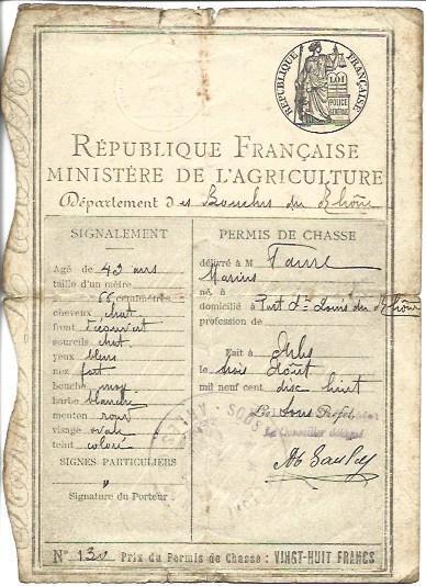 VARIOS 7081: Permiso del Ministerio de Agricultura de Francia