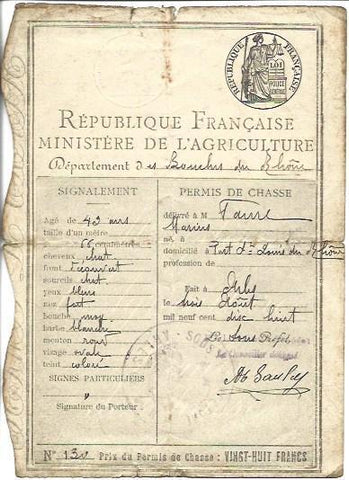 VARIOS 7081: Permiso del Ministerio de Agricultura de Francia