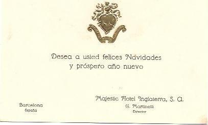 VARIOS 7074: Felicitacion del Majestic Hotel Inglaterra de Barcelona